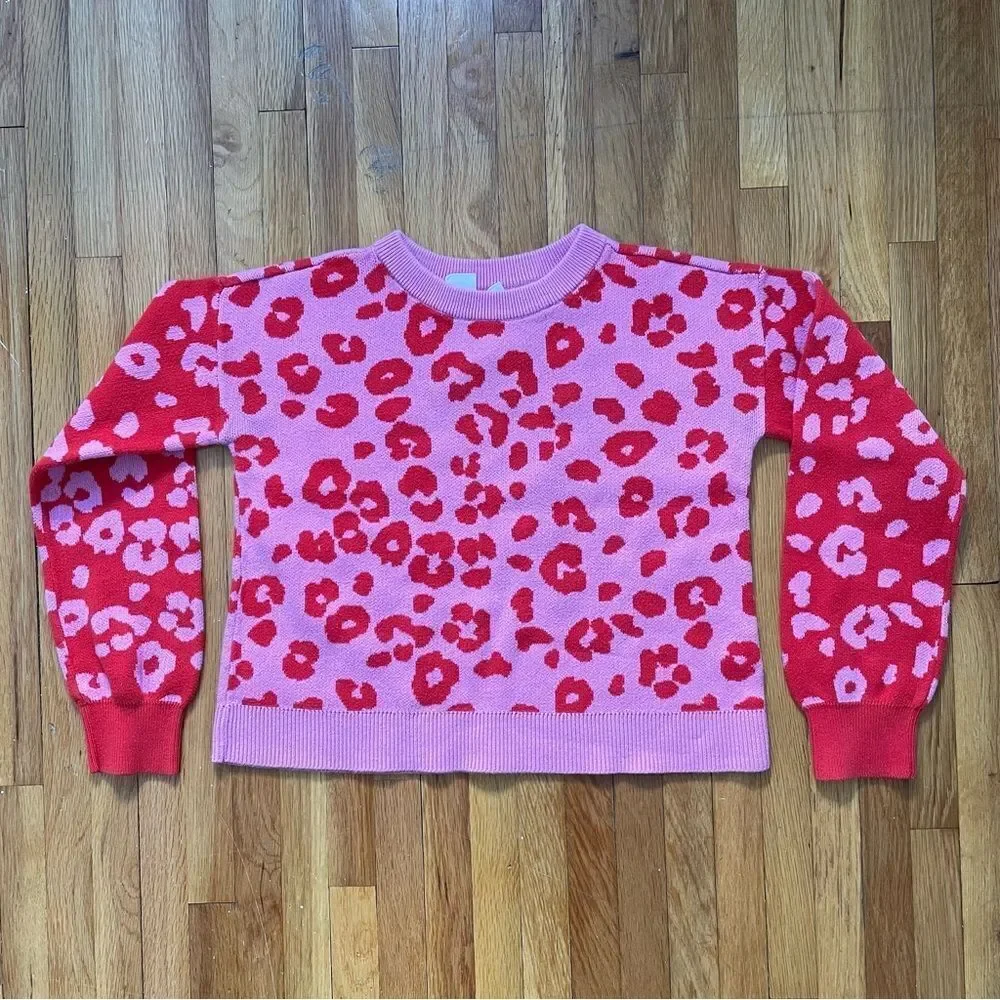 Gap kids Girls Pink Red Leopard Print Sweater Size Medium